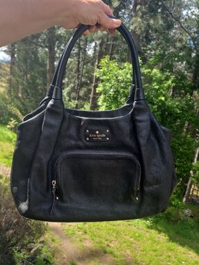 kate spade Black Leather Shoulder Bag with Front Zip Pocket